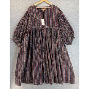 Clara The Label Bohemian Dress Puff Sleeves Blue Red 3/4 Puff Sleeve Size 3X NWT